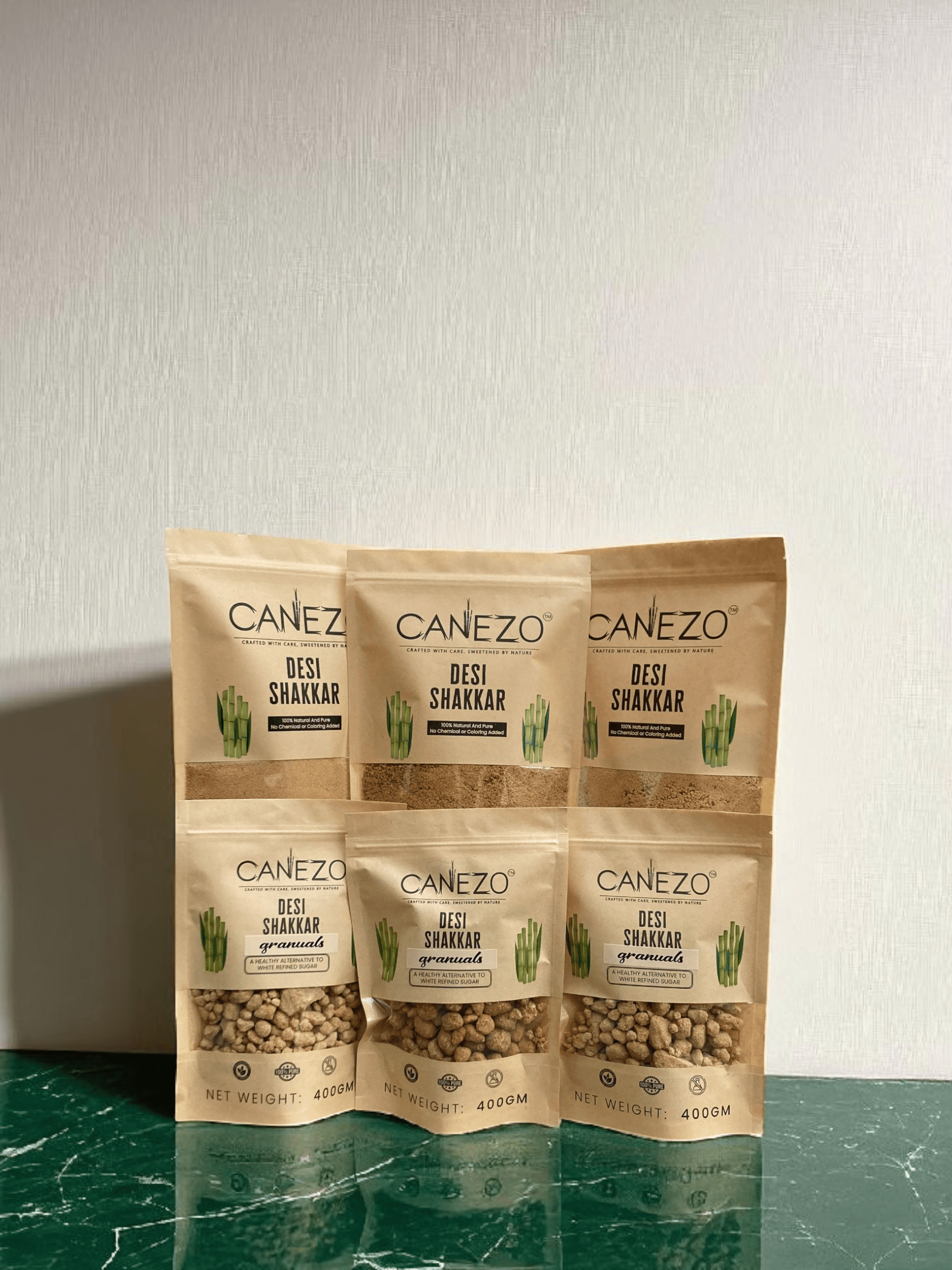 CANEZO DEAL 11 DESI SHAKKAR AND DESI SHAKKAR GRANULES PACK OF 6 (3 x 800 gm Shakkar 3 x 400 gm Granules)