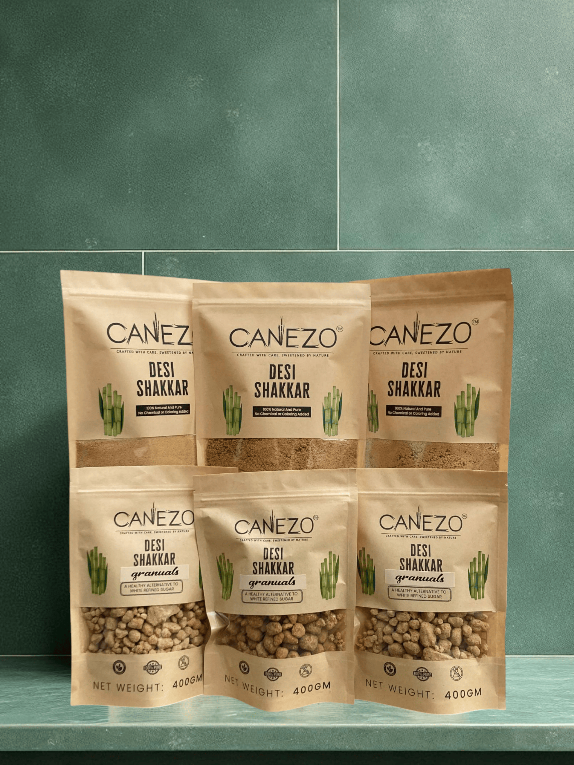 CANEZO DEAL 11 DESI SHAKKAR AND DESI SHAKKAR GRANULES PACK OF 6 (3 x 800 gm Shakkar 3 x 400 gm Granules)