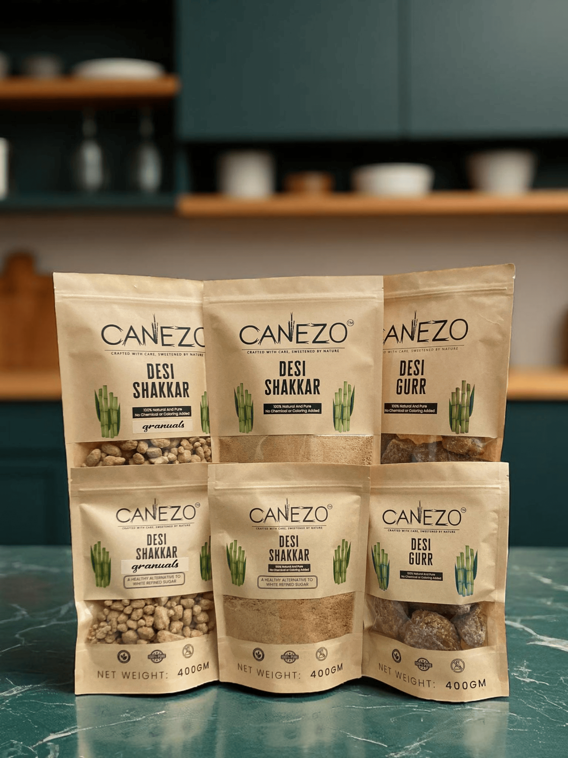 CANEZO DEAL 18 ALL IN ONE PACK OF 6 ( DESI SHAKKAR 800 & 400 gm, DESI GURR  800 & 400 gm, GRANULES 800 & 400 gm)